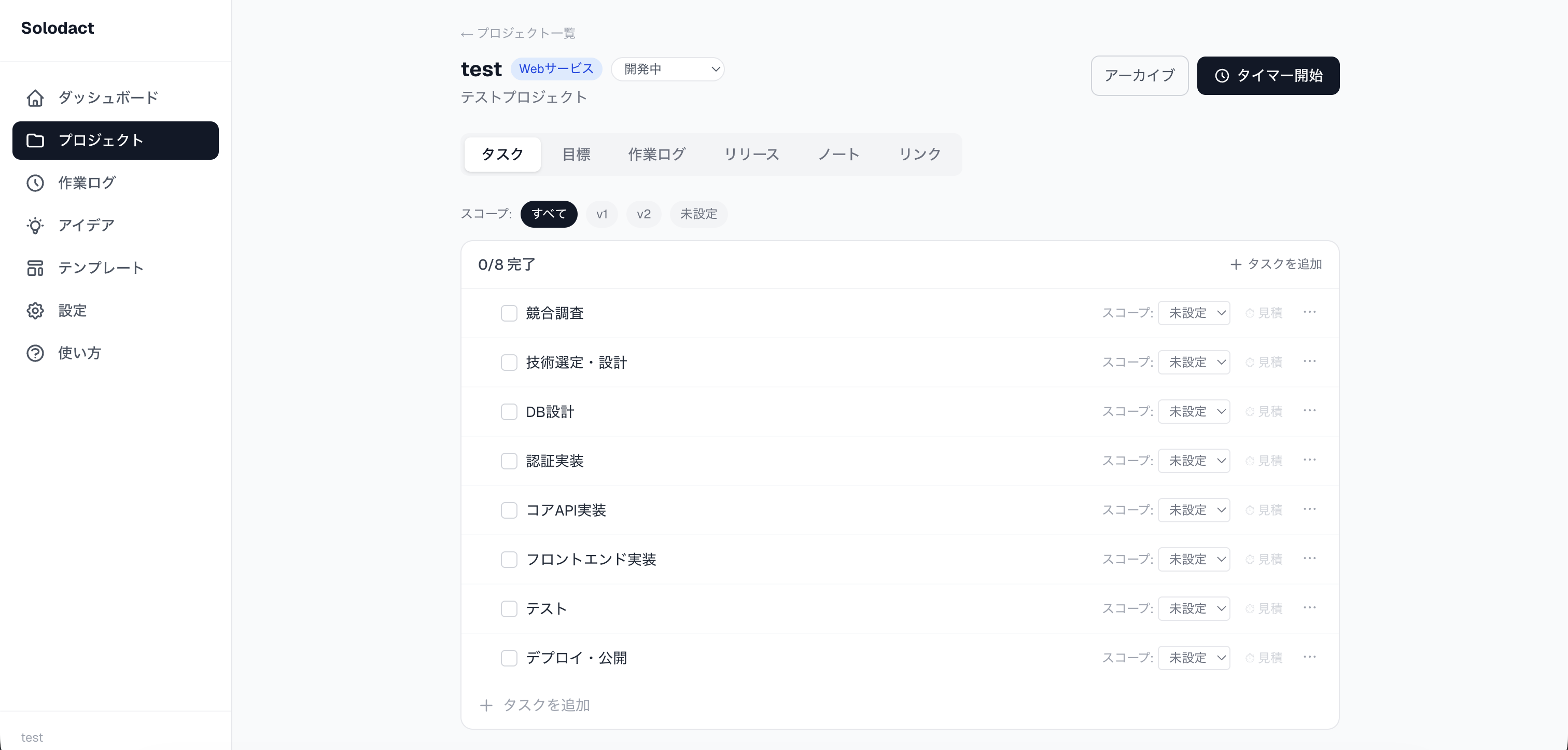 プロジェクト詳細画面